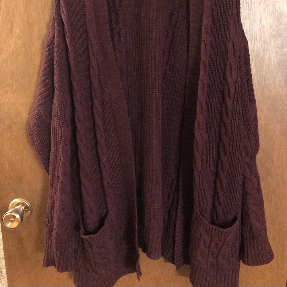 Plum cable knit cardigan